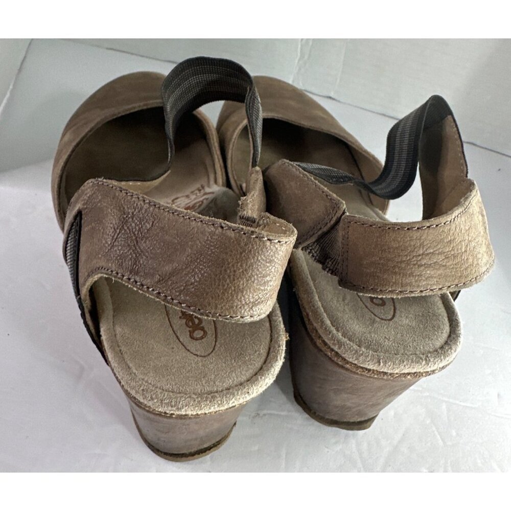 Aetrex Leather Wedge Closed Toe Sandal Open Back TAN Women’s Size 9.5 - Picture 3 of 9